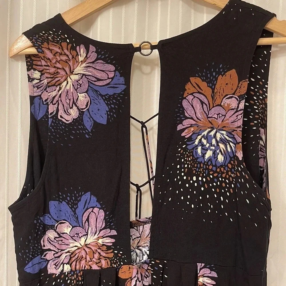 Free People - Black/Blue/Purple - Floral Mini Dress/Tunic - Size Small - Picture 5 of 6